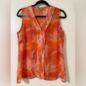 Banana Republic Orange Sleeveless Notched Collar Blouse